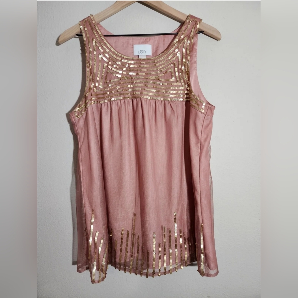LOFT Pink Blush Sleeveless Sequin Trim Blouse